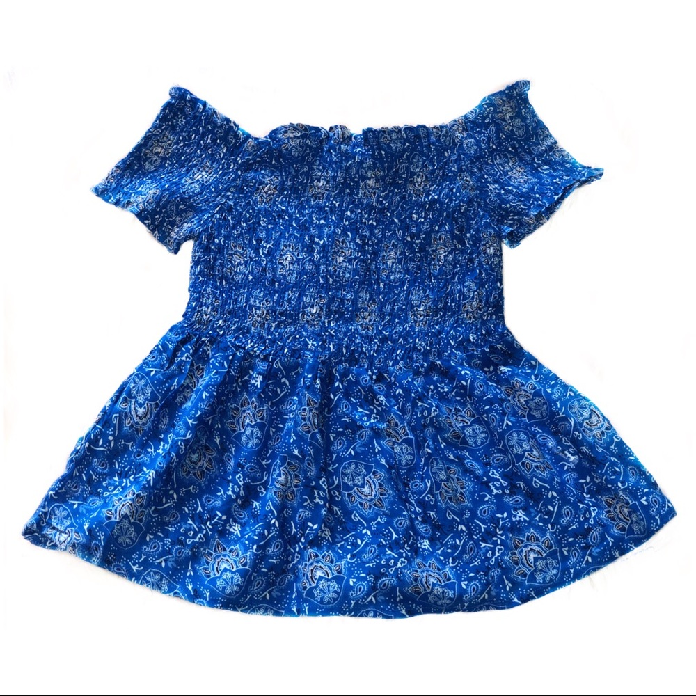 NWOT - Smocked Off-the-Shoulder Top Blue Floral